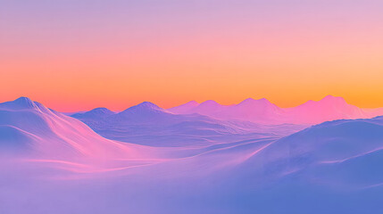 Dreamy Abstract Winter Landscape With Vibrant Sunset Colors and Rolling Snowy Hills