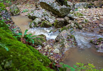 autumn sunny day, nature park, river canyon walk with an overview of the area