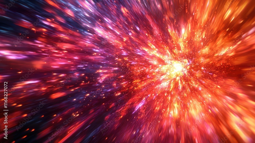 Poster Burst abstract background concept. A mesmerizing explosion of colorful cosmic energy and light in the universe.