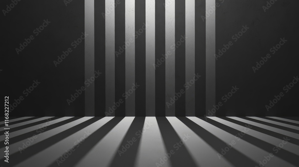 Poster Grungy abstract background idea. Abstract monochrome background with vertical stripes and shadows for creative design.