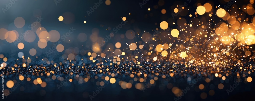Poster Burst abstract background concept. A mesmerizing display of shimmering golden lights against a dark backdrop.