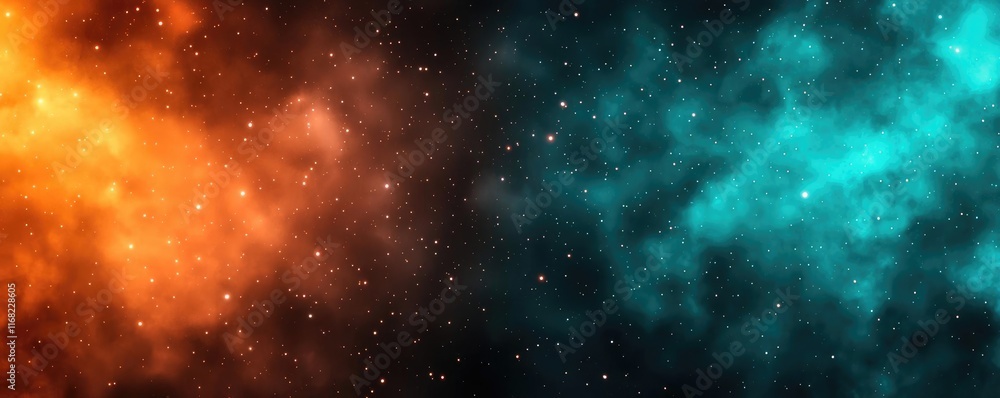 Poster galaxy abstract background concept. stunning cosmic background with vibrant orange and teal nebula c