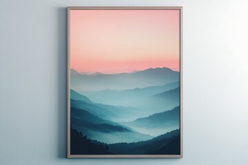 Bird's-eye view of mountain ridges bathed in soft sunset hues 