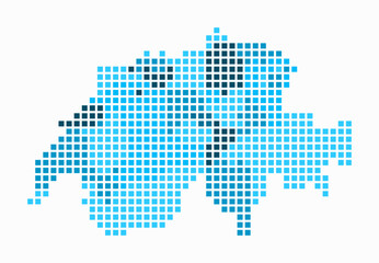Fototapeta premium Switzerland dotted map. Digital style map of the country on a white background. Switzerland shape with square dots. Colored dots style. Large size squares. Trending vector illustration.