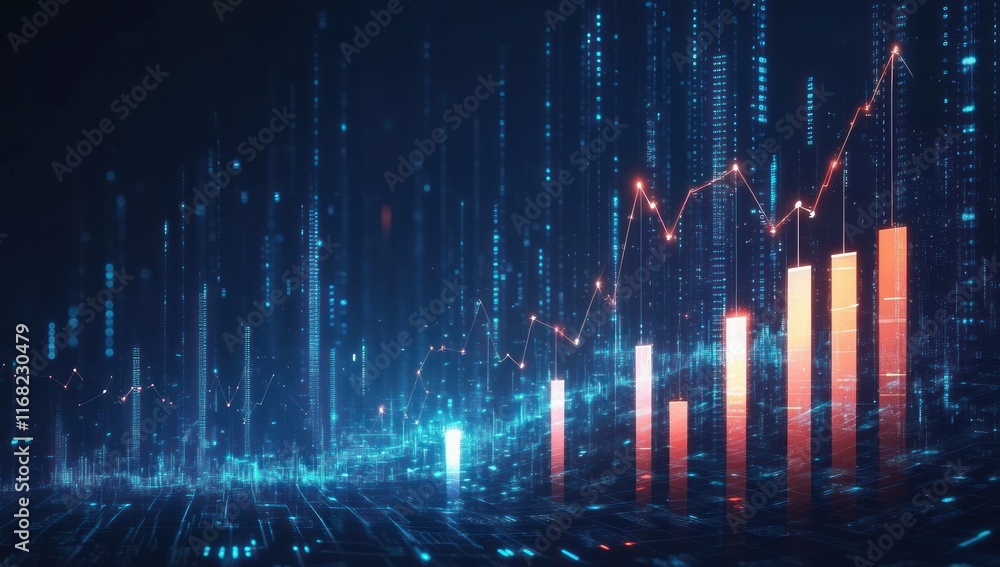 Aufkleber futuristic data visualization with upward arrows and graphs representing financial growth and succes