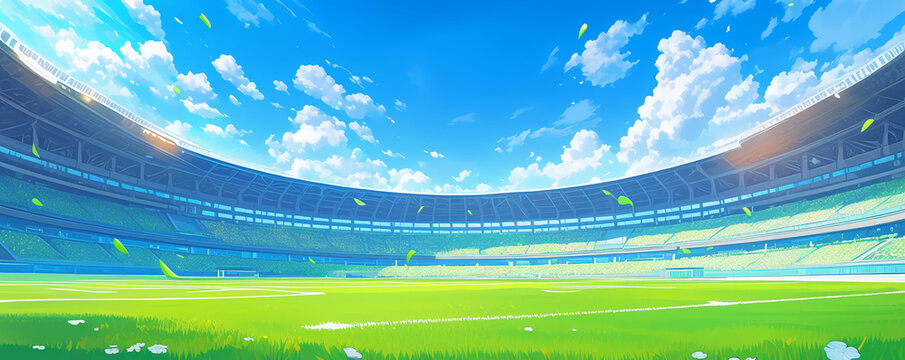 cute kawaii anime cartoon football soccer stadium background