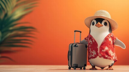 Summer Vacation Vibes! A cheerful penguin packed and prepped for adventure.
