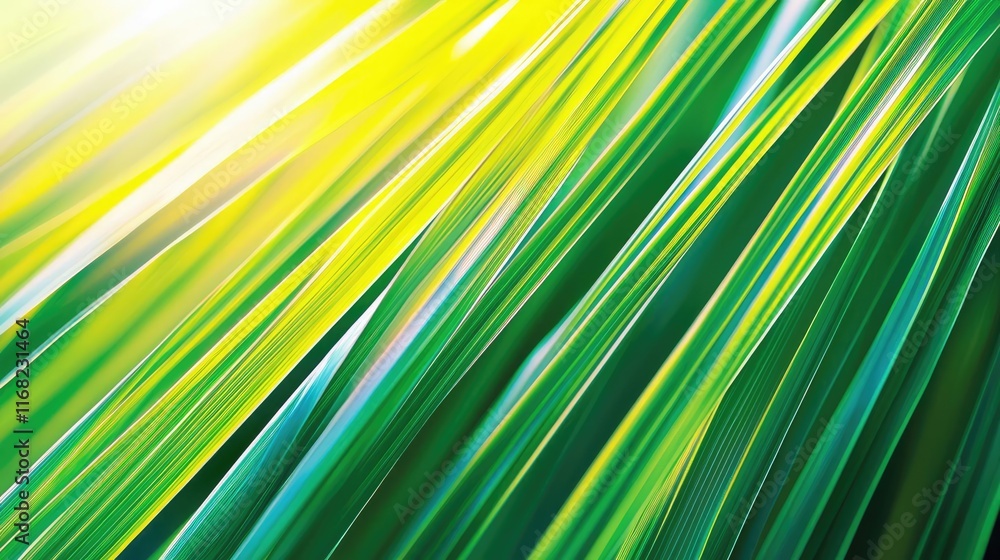 Poster burst abstract background concept. vibrant green grass blades illuminated by sunlight, creating a se