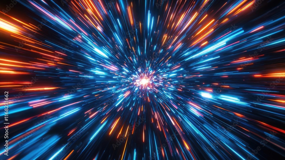 Poster Burst abstract background concept. Abstract representation of light beams in dynamic motion with vibrant colors.