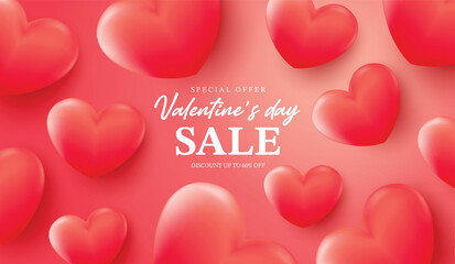 Valentine's Day Sale commercial poster or banner with symbol of heart on pink background. promotion and shopping template or background for love and valentine's day concept. vector design.