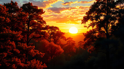 sunset in the forest