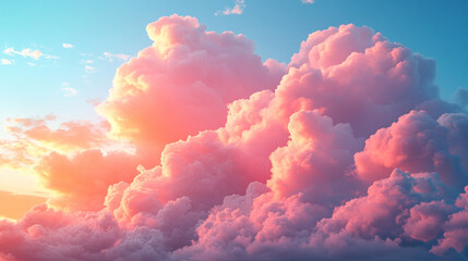 Soft pink clouds scattered across a vast blue sky at sunset with gentle light illuminating the scene offering tranquility and natural beauty perfect for calm and peaceful imagery caption space on the 