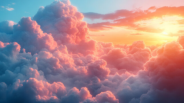 Soft pink clouds scattered across a vast blue sky at sunset with gentle light illuminating the scene offering tranquility and natural beauty perfect for calm and peaceful imagery caption space on the 
