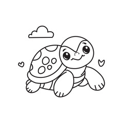 Fototapeta premium illustration of Black And White Coloring Book With Bold Lines, Cute Animal Turtle