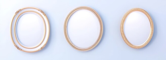 Three oval frames, different sizes and styles, on a light blue background.