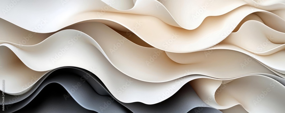Poster Grungy abstract background idea. Abstract waves of cream and beige paper create a stylish and modern visual texture.