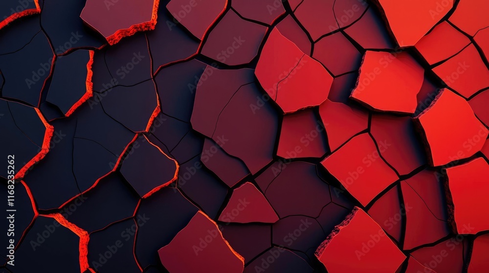 Poster Grungy abstract background idea. A vibrant close-up of cracked earth displaying striking red and black patterns.