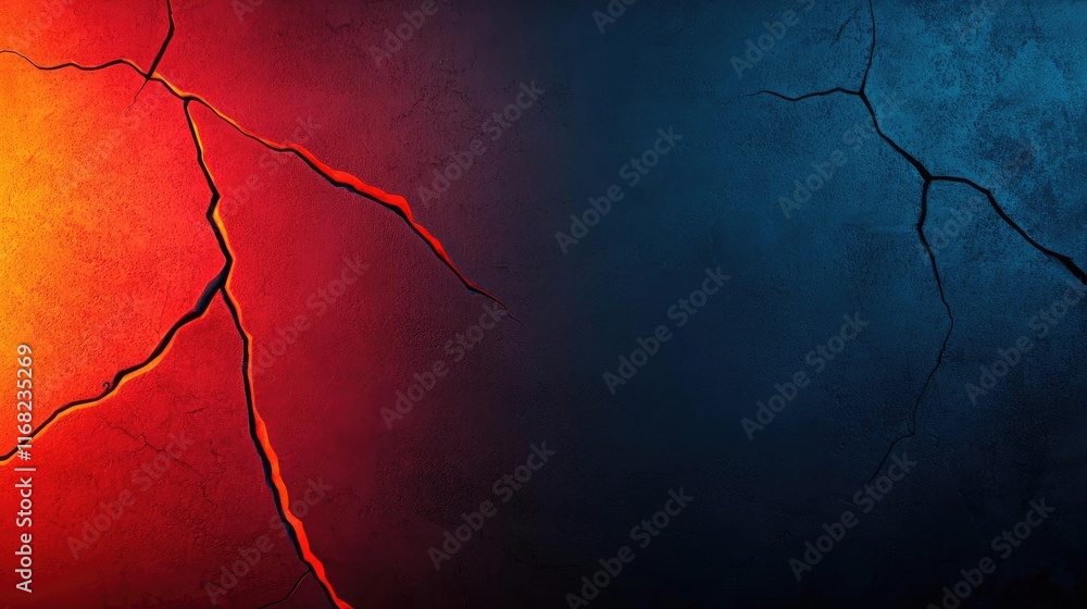 Aufkleber Grungy abstract background idea. Abstract split background displaying cracked textures in red and blue tones creatively.