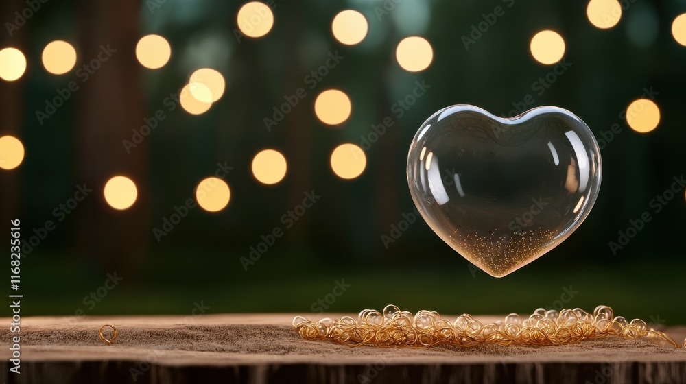 Aufkleber valentine bubble concept. heart shaped bubbles gently floating in a mystical forest scene surrounded