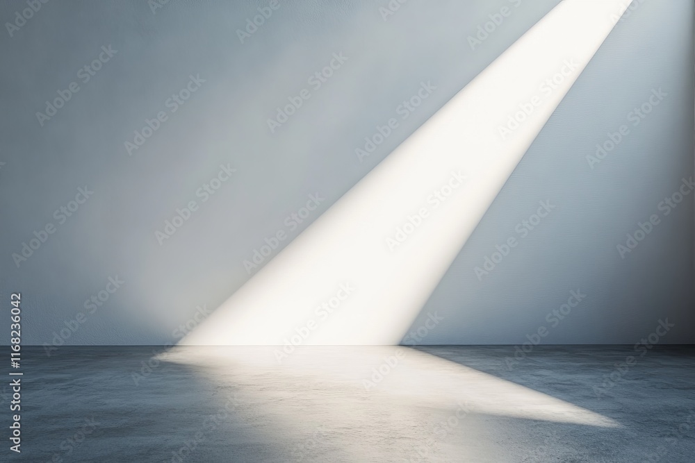Poster light beam illuminating empty room.