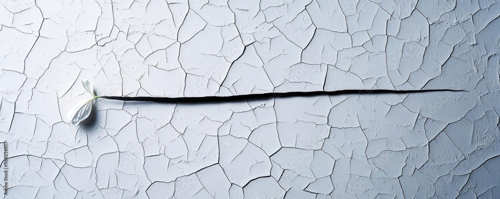 Poster Grungy abstract background idea. A minimalistic close-up of a delicate flower on a cracked surface, showcasing beauty.