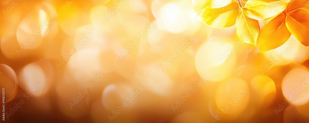 Poster burst abstract background concept. golden autumn leaves against a warm bokeh background, evoking a s