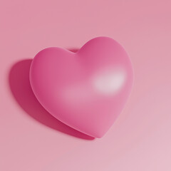 Pink 3D heart on pink background, Symbol of Love