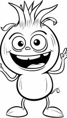 Obraz premium A cheerful cartoon onion character with big eyes and a wide smile is perfect for coloring activities or children's book illustrations.