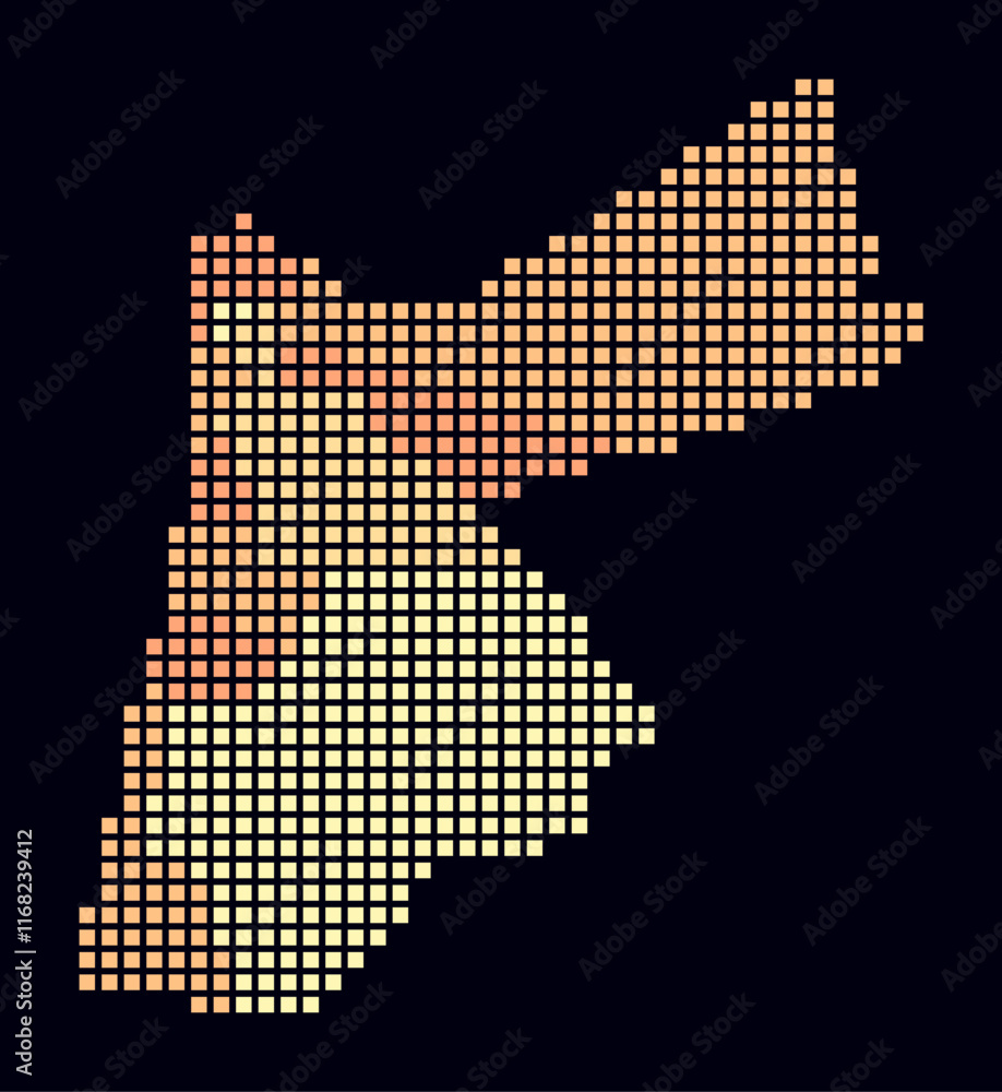 Poster jordan dotted map. digital style map of the country on dark background. jordan shape with square dot