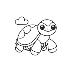 illustration of Black And White Coloring Book With Bold Lines, Cute Animal Turtle