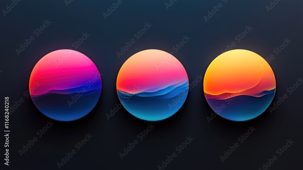 Poster abstract circular designs with vibrant gradients and smooth textures.