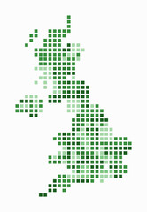 United Kingdom dotted map. Digital style map of the country on white background. United Kingdom shape with square dots. Colored dots style. Large size squares. Classy vector illustration.