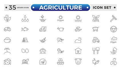 Agriculture and gardener outline icon .Growing seedlings. Set of icons. Plant shoots. Sowing seeds. Agriculture & Farming simple vector icon set. Editable stroke outline icon.
