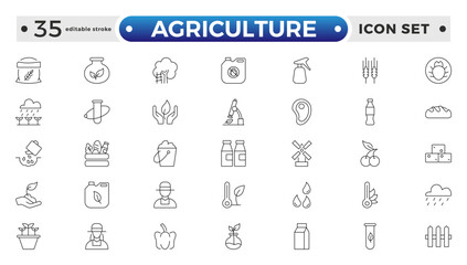 Agriculture and gardener outline icon .Growing seedlings. Set of icons. Plant shoots. Sowing seeds. Agriculture & Farming simple vector icon set. Editable stroke outline icon.
