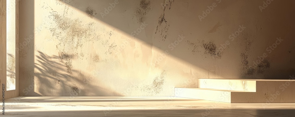 Poster Grungy abstract background idea. A serene interior space with soft light casting shadows on simple architectural elements.