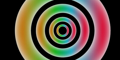 A colorful abstract design featuring circles on a black background. Abstract design featuring colorful circles and splatters on a black background.
