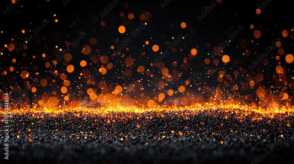 Poster Burst abstract background concept. A mesmerizing display of glowing orange sparks against a dark background.