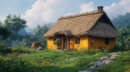 Old log hause in an open-air ethnography museum in Wygielzow, Poland