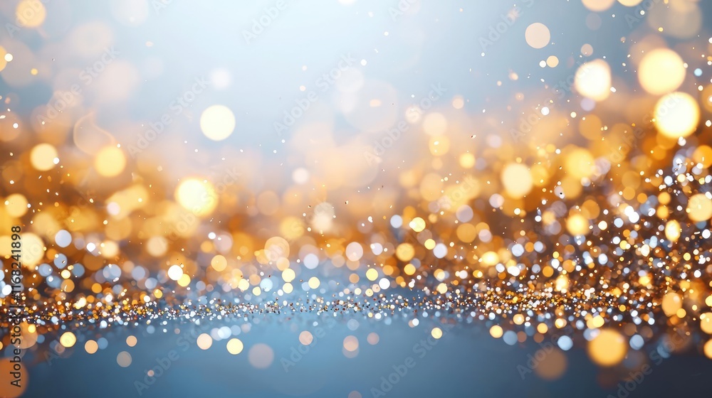 Poster Burst abstract background concept. A captivating background of shimmering gold and blue bokeh lights.