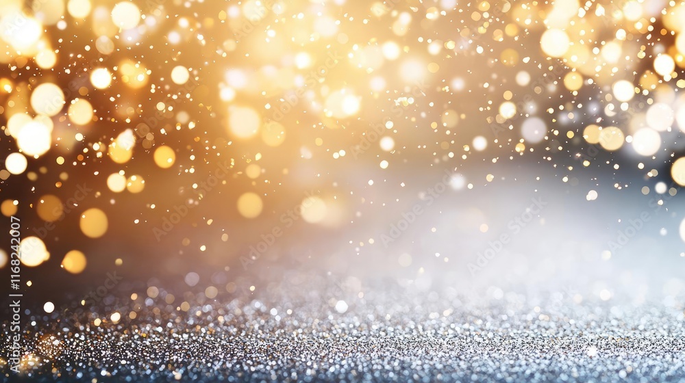 Poster Burst abstract background concept. Shimmering golden bokeh lights create a magical and festive atmosphere.