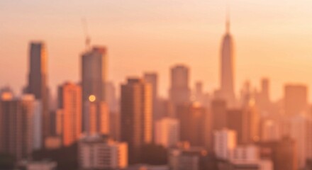 Obraz premium A blurred cityscape at dusk with warm lights creates a dreamy and atmospheric image, perfect for travel and urban themed designs