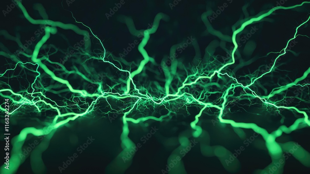 Poster Burst abstract background concept. Abstract view of vibrant green lightning energy in a dark background.