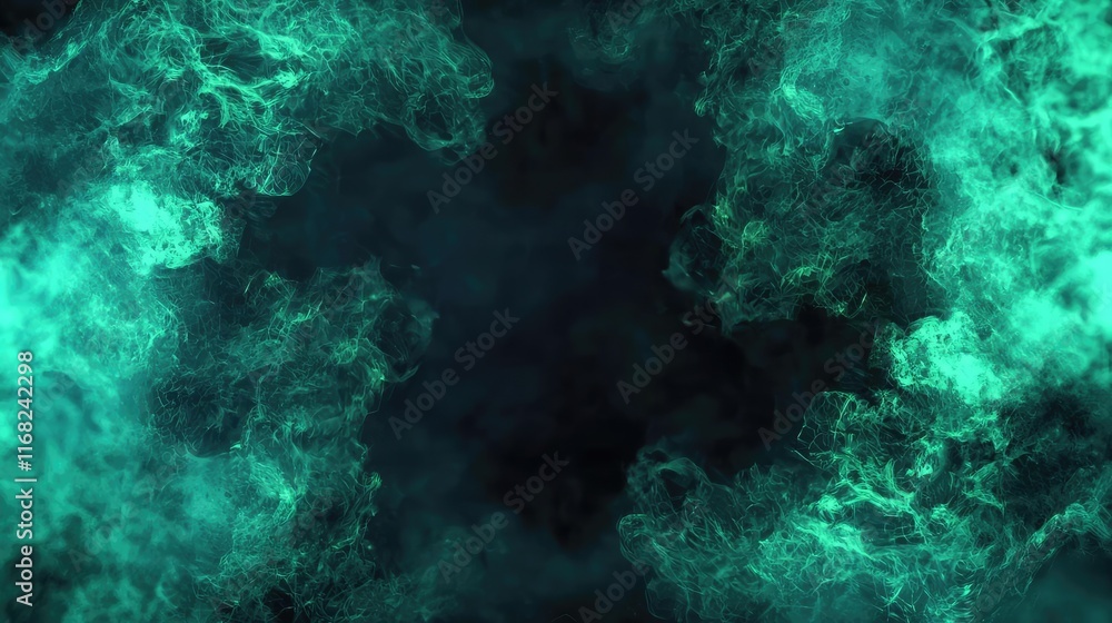 Aufkleber burst abstract background concept. abstract green smoke or fog swirling against a dark background.