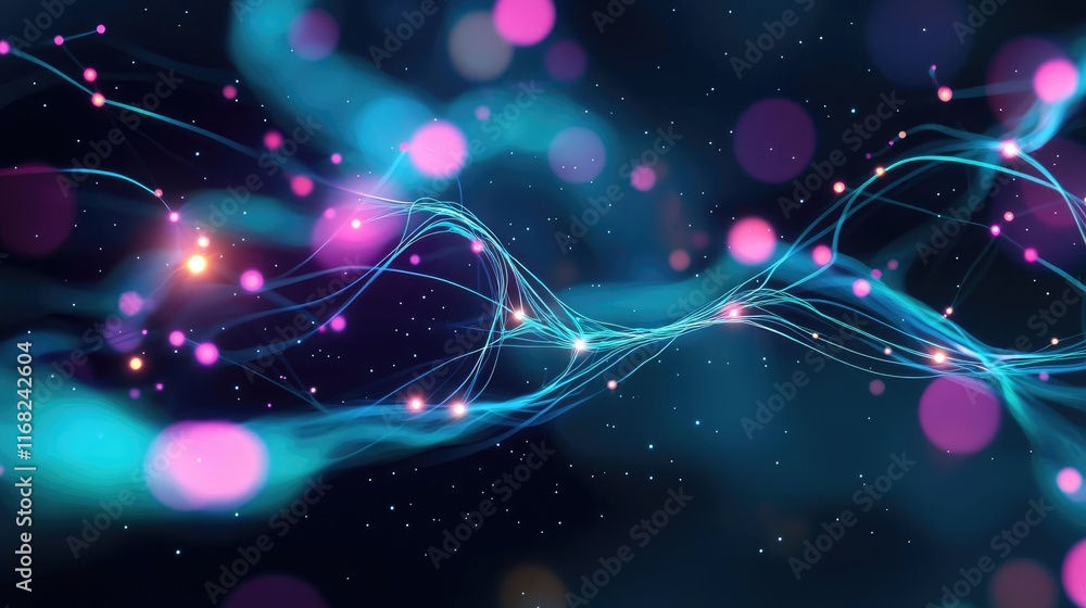 Poster Galaxy abstract background concept. Abstract colorful lines with glowing particles create a mesmerizing digital background.