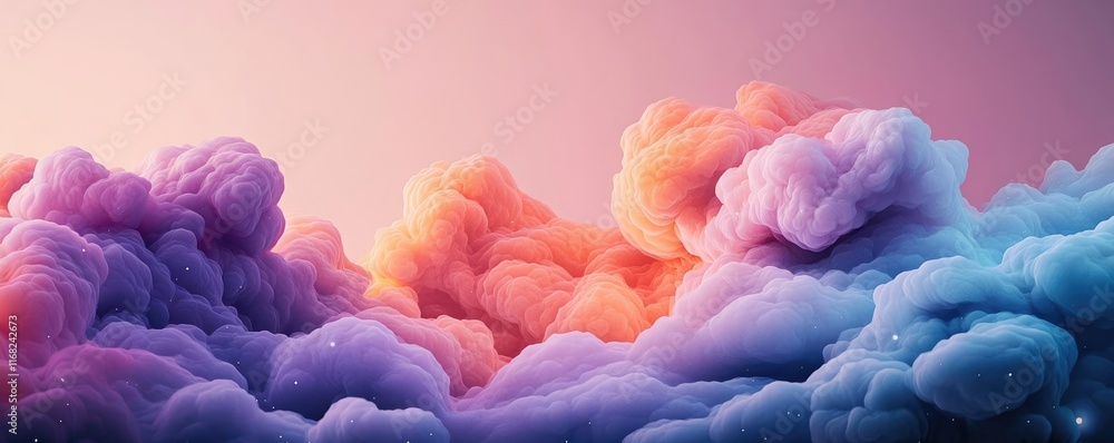 Poster Galaxy abstract background concept. Colorful clouds swirl in a serene twilight sky, creating a dreamy and calming atmosphere.