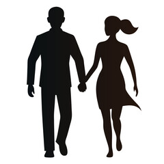 Couple walking hand in hand Silhouette 