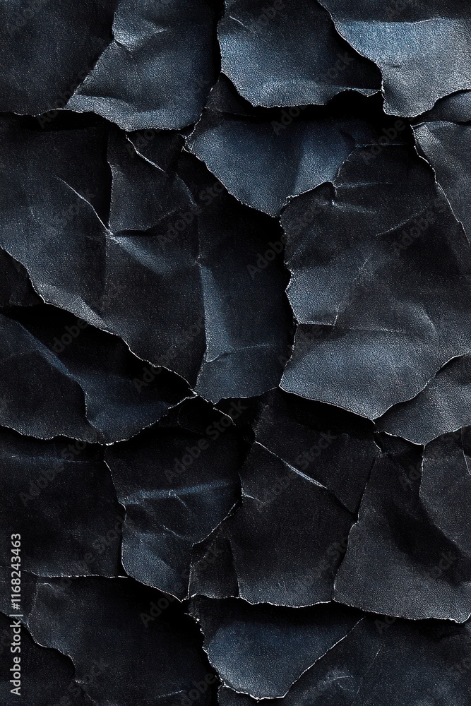 Poster dark crumpled textured paper minimalist background with shadows and folds