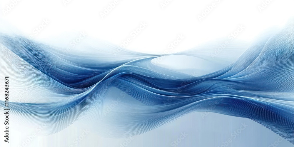 Poster abstract blue lines flowing across white background minimalist design with copy space