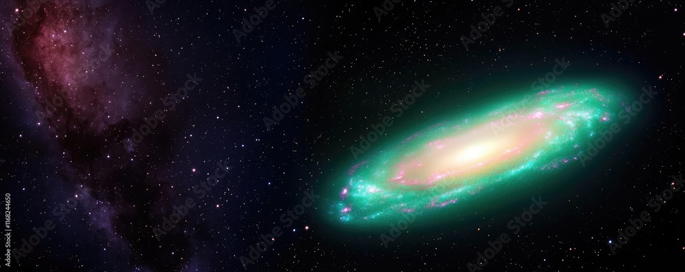 Poster Galaxy abstract background concept. A stunning visualization of a galaxy surrounded by the vast universe.