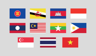 
Association of Southeast Asian Nations Flag Set. Flag Bundle of ASEAN Members country. 